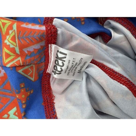 Teeki Leggings Blue Red Aztec Floral Hot Pants Yoga Pilates Stretch Soft Sz M - Picture 4 of 4